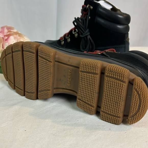 NWOB Sperry Summit Womens Black Waterproof Suede Lace Up Lug Sole Rain Boot 8.5 - Picture 6 of 8